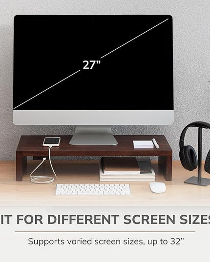 Anji Mountain Wooden Monitor Stand - Elegant Monitor Riser, Perfect Monitor Stand for Desk Organization, Durable Wood Construction monitor stands, Enhances Ergonomics and Workspace Efficiency,Walnut