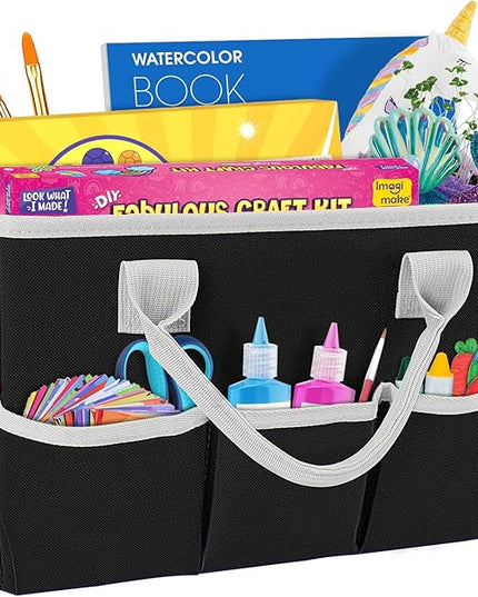 ZKOO Art Supply Storage Organizer Caddy, Craft Tote Bags With Pockets for Scrapbook Organization and Storage Supplies, Portable Office Organizer (Black, Small)