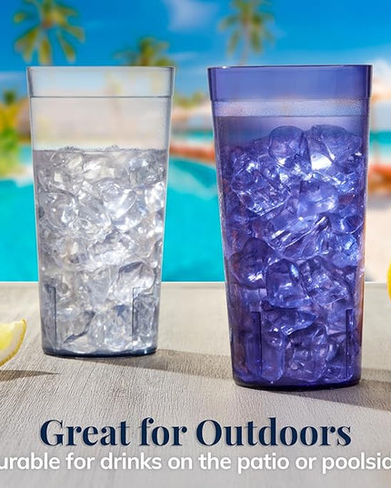 US Acrylic Cafe Plastic Reusable Tumblers (Set of 16) 20-ounce Water Cups Coastal Colors | Restaurant Style Drinking Glasses Value Set, Stackable, BPA-free, Made in the USA | Top-rack Dishwasher Safe