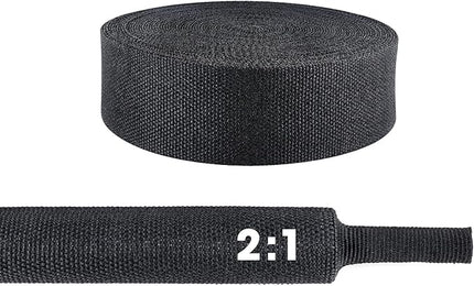 3/4" - 18 feet High Temp Heat Shrink Wire Loom, 2 to 1 Ratio Braided Heat Shrinkable Fabric Wire Management Sheath Sleeving