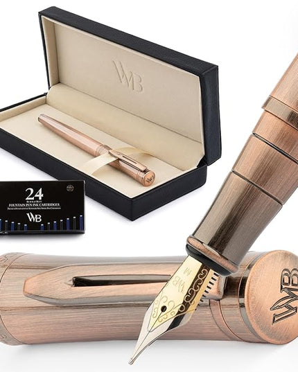 Wordsworth & Black Luxury Fountain Pen - Stunning Brushed Copper Pen, 18K Gilded Nib (Medium), Ink Converter, Best Pen Gift Set for Men & Women, Professional, Executive, Office, Nice Pens
