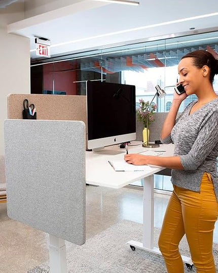 Stand Up Desk Store ReFocus Clamp-on Acoustic Desk Divider Privacy Panel That Reduces Noise and Visual Distractions (Cool Gray, 23.6" x 23.6")