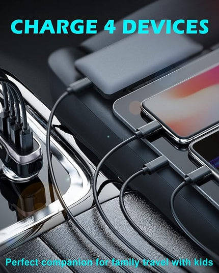 SUNDA 60W USB C Fast Car Charger | 4-Ports Car Charger Adapter | Dual Type C PD30W/PPS30W Compatible with iPhone17/16 Pro/Max/iPhone15/Galaxy/SamsungS25 | Dual USB-A 18W QC3.0 for Android(Black)