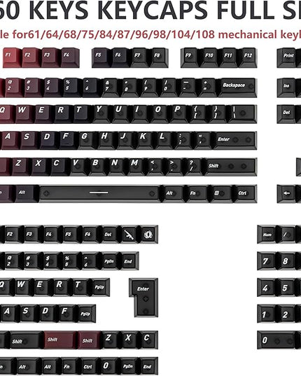 160 Keys Custom Keycap, Gradient Black and Red Crystal Transparent PBT+PC Keycaps Cherry Profile Clear Keycaps Set Fit for 61/64/87/98/104/108 Cherry Mx Switches Mechanical Keyboard