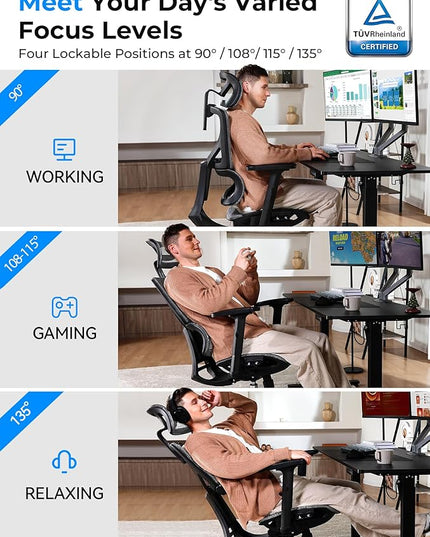 Ergonomic Office Chair - Big & Tall 6'6" Mesh Chair with Dynamic Lumbar Support, 4-in-1 Quick Adjust, 350lbs Capacity - BIFMA Certified Computer Chair for Home Office
