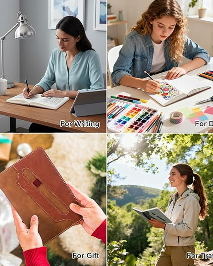 COMIX Lined Journal Notebook - 304 Pages 5.6" x 8.3" College Ruled Thick Journaling Notebook for Women & Men, Fits for Work, Diary, Travel, School, Business, Church, Hardcover, A5, Brown
