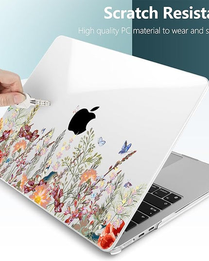 DONGKE for M4 MacBook Air 13.6 Inch Case 2025 2024 2023 2022 Model A3240 A3113 A2681 M3 M2 Chip, Plastic Hard Shell Case Cover with Touch ID for MacBook Air 13 Inch M4 - Floral Illustration