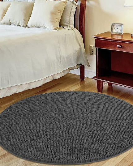 MAYSHINE Round Area Rug Set for Bathroom | Soft Plush Chenille Bath Mat, Water Absorbent Non-Slip Bathroom Rug | Washable Shag Carpet, Bedroom, or Home Décor | 36"x36" (Round) | Charcoal Gray
