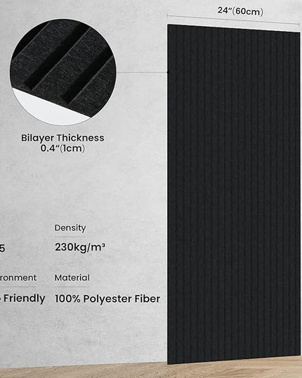 5 Pack Acoustic Panels, 48 x 24x 0.4 Inch Sound Proof Panels for Walls, Premium Wall Sound Absorbing Panels, Decorative Sound Dampening Panels for Media Room, Office and Studio,Black