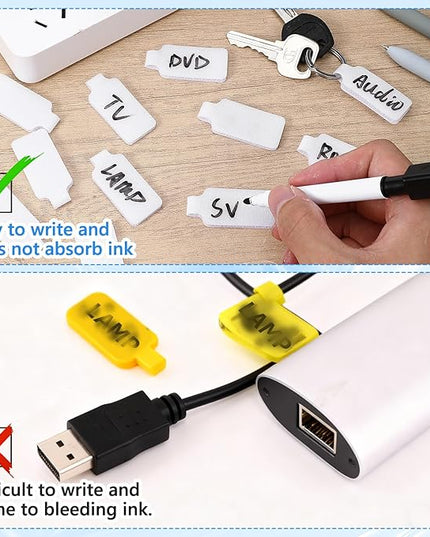 60 Pcs Cable Labels, White Nylon Self-Adhesive Wire Labels, Writable Reusable Cord Tags Electrical Panel Label Cables Markers for Electronics Computer Management and Identification, Home, Office