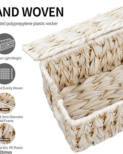 Cable Management Box,Boho Decorative Handwoven 2 Open Slots Cord Organizer Hider Box with Lid for TV Wires, Computer, Router, USB Hub and Under Desk Power Strip