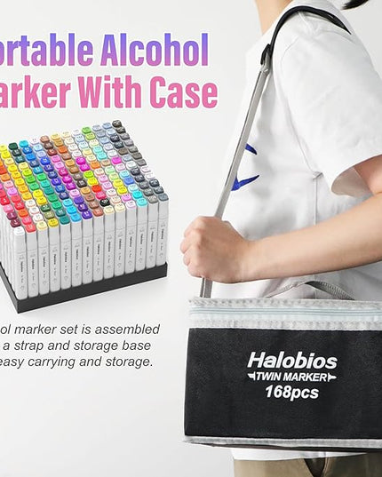 168 Colors Fine & Chisel Alcohol Markers, Dual Tip Art Markers Alcohol Marker Set with Case, Marker for Adults Children Coloring Artists Drawing Sketching Card Making and Illustration