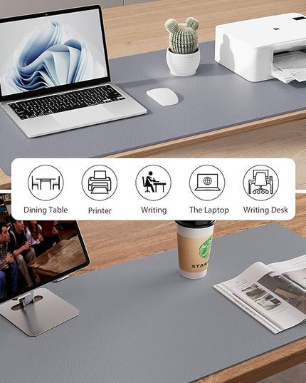 Aothia Leather Desk Pad Protector, Mouse Pad, Office Desk Mat, Non-Slip PU Leather Desk Blotter, Laptop Desk Pad, Waterproof Desk Writing Pad for Office and Home (23.6" x 13.7", Light Grey)