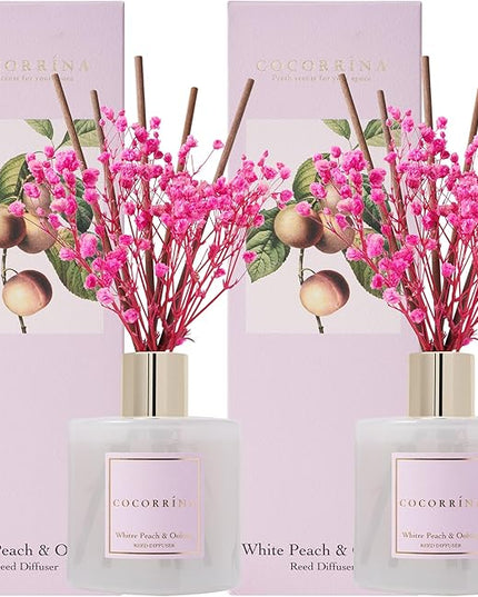 Cocorrína Reed Diffuser Set - White Peach& Oolong Reed Diffuser 2 Packs 6.7oz Scent Fragrance Oil Diffuser for Bedroom Bathroom