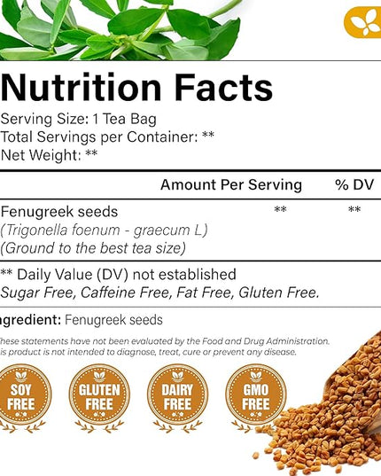 FreshDrinkUS, Premium 120 Fenugreek Tea Bags, 100% Natural & Pure from Fenugreek. Fenugreek Herbal Tea. Made with Natural Material Tea Bags. No Sugar, No Caffeine, No Gluten, Vegan.