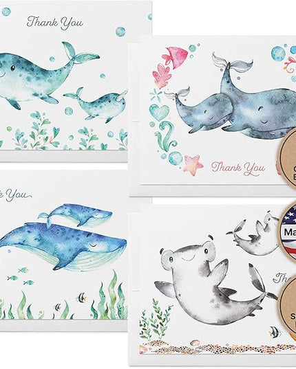 Twigs Paper Thank You Card Set - 12 Assorted Greeting Cards For All Occasions - Thank You Cards with Envelopes - Appreciation Cards - Eco Friendly - Made In USA - 5.5 x 4.25 Inch Size - Ocean Themed