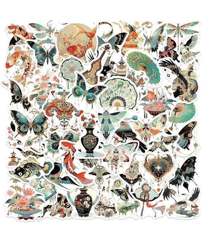 50PCS Vintage Chinoiserie Art Stickers，Chinese Elements Aesthetic Stickers，Vinyl Waterproof Decal,Perfect for Kids,Teens,Water Bottle Suitcase Phone Skateboard Guitar Bike Laptop Scrapbook