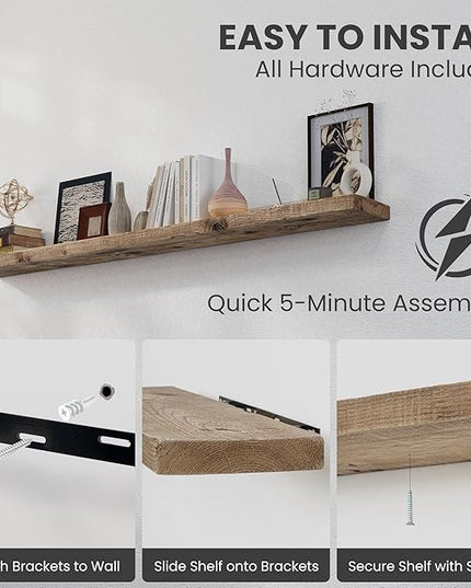 72 inch Floating Shelves for Wall, 8" Deep Rustic Reclaimed Barnwood Shelves, Floating Shelf Wall Hanging Shelves with Invisible Heavy-Duty Metal Bracket | Wall Mounted | Farmhouse Style, 1PC,Natural