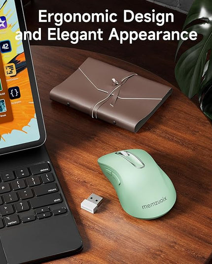 memzuoix 2.4G Wireless Mouse, 1400 DPI Computer Mice USB Receiver, Portable Wireless USB Mouse Battery Powered Cordless Mice for Laptop, PC, Desktop, 5 Buttons (Light Green)