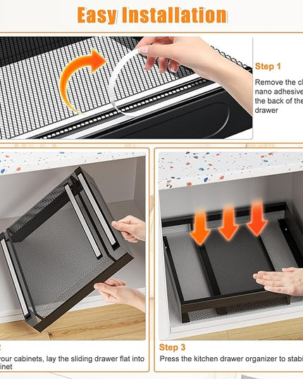 Hisencn Pull Out Cabinet Organizer, Expandable Width 13.9"-22", 21.8" Deep Heavy Duty Slide Out Drawer for Kitchen Cabinets, No Drill Roll Out Shelves with Adhesive Nano Film (Black)