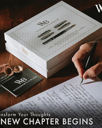 Wordsworth & Black Fountain Pen Gift Set, Includes Bottle, 6 Cartridges, Refill Converter, 4 Replacement Nibs, Premium Package, Journaling, Calligraphy, Smooth Writing Pens [Green Chrome]