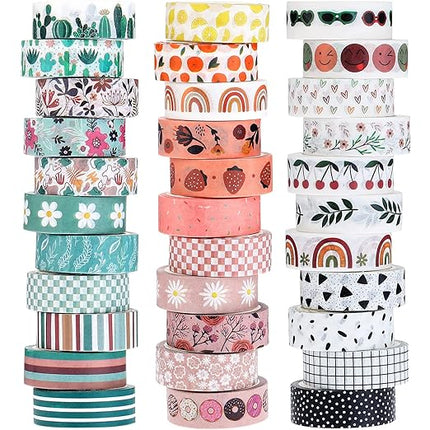 TaoBary 33 Rolls Holiday Plaid Washi Tape, 15 mm Seasonal Washi Tape Set Bohemian Colorful Vintage Cute for Card Wrapping Craft(Bohemia Style)