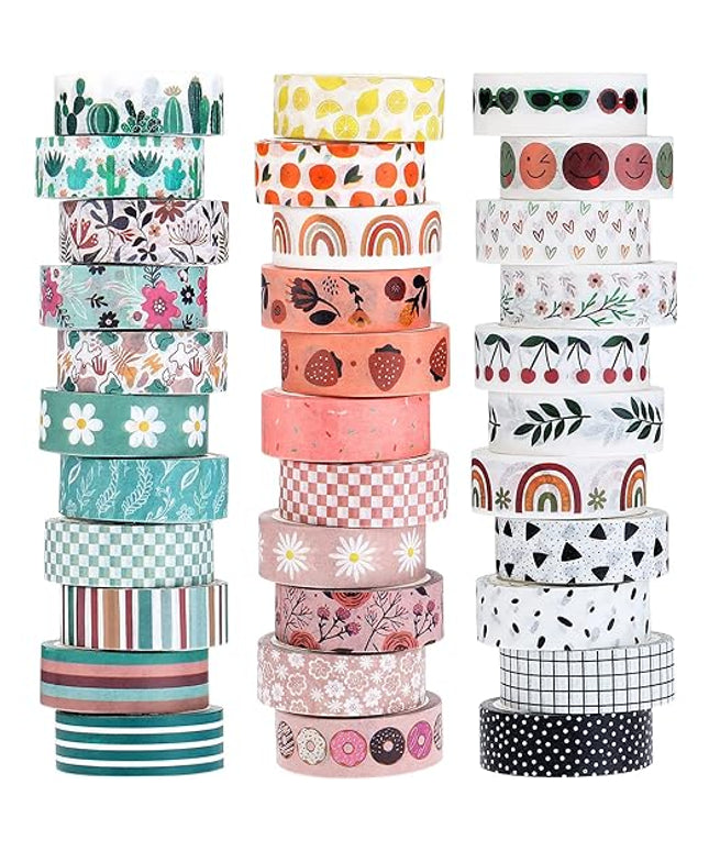 TaoBary 33 Rolls Holiday Plaid Washi Tape, 15 mm Seasonal Washi Tape Set Bohemian Colorful Vintage Cute for Card Wrapping Craft(Bohemia Style)
