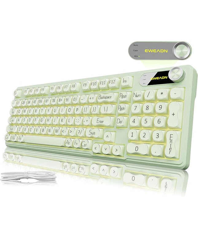 V102 Wired Keyboard, 98 Keys Creamy Gaming Keyboard with Number Pad, Display Screen & Media Knob RGB Silent Wired Cute Computer Keyboard for Laptop PC Gamer - Green