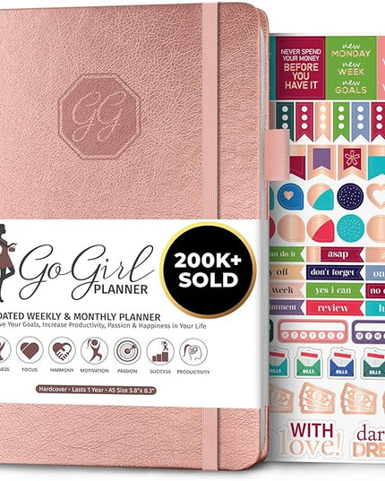 GoGirl Planner and Organizer for Women – A5 Size Weekly Planner, Goals Journal & Agenda to Improve Time Management, Productivity & Live Happier. Undated – Start Anytime, Lasts 1 Year – Rose Gold