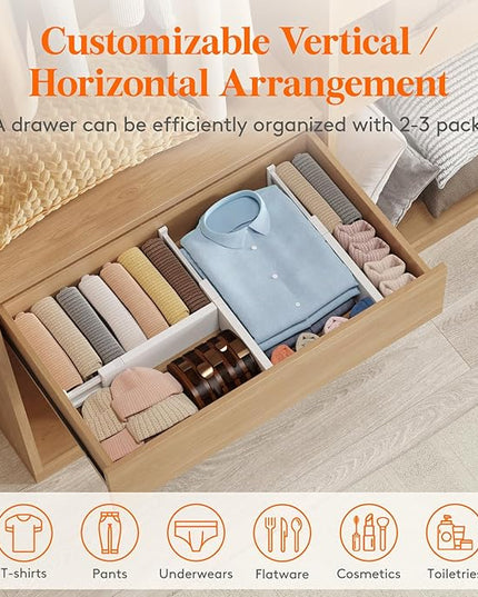 Lifewit 5 Pack Drawer Dividers Plastic 4" High, 13.5-22" Adjustable Drawer Organizers for Clothes, Expandable Dresser Separators in Bedroom/Bathroom/Kitchen/Fridge/Office Organization and Storage