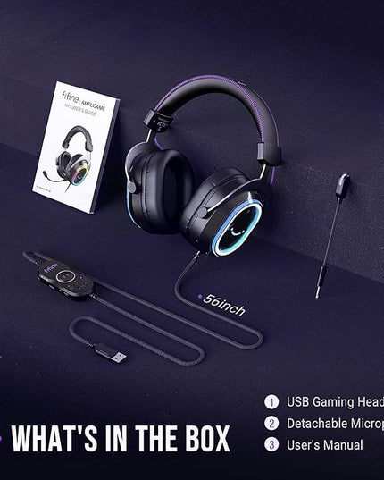 FIFINE Wired USB Gaming Headset: 7.1 Surround Sound - Vibrant Customizable RGB - Game/Chat Balance, Gamer Headphone with Noise Canceling Mic for PC, PS5/PS4, Laptop, Mac - AmpliGame H13BP