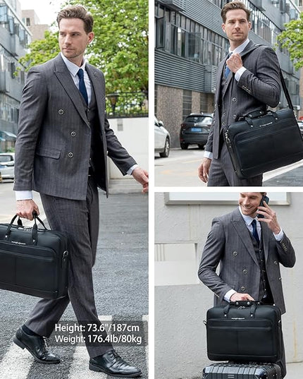Masa Kawa Leather Briefcase for Men 17/15.6" Laptop Crossbody Shoulder Messenger Bag Business Travel Work Attache Case