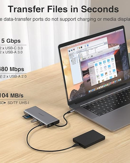 USB C Hub USB-C Docking Station Dual Monitor 14 in 1 Triple Display Multiport Adapter with 2 HDMI+DP+7 USB Type C/A Ports+Ethernet+Audio, USBC Dongle for Dell/HP/Lenovo ThinkPad/Surface(Grey)