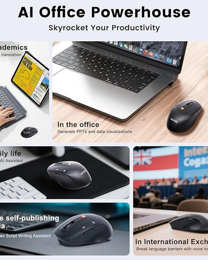 AI Wireless Mouse for PC Laptop Bluetooth Mouse with AI Assistants & Voice Typing 5-Speed DPI Adjustable Ergonomic Design for Office Remote Work High-Performance Device for Professionals Students