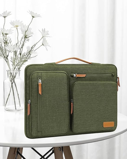 MOSISO 360 Protective Laptop Case 14 inch, 14 inch Laptop Sleeve Compatible with HP Lenovo Dell ASUS Acer, HP, Dell Latitude, Lenovo, Side Open Carrying Case with 4 Zipper Pockets&Handle, Olive Green