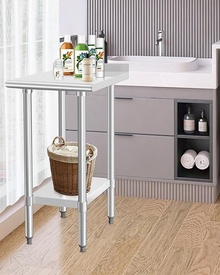 HARDURA Stainless Steel Commercial Work Table Prep Work Metal Table 24×18 Inches with Undershelf and 2" Backsplash Heavy Duty NSF 430 for Kitchen Food Prep