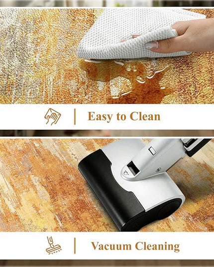 Collive Kitchen Mats for Floor 2PCS, Fall Abstract Cushioned Anti Fatigue Mat Non Slip Waterproof Kitchens Sink Rug, Orange Modern Comfort Standing Mat for Desk, Bar, Home Decor, 17"x47"+17"x29"