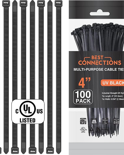 BEST CONNECTIONS 100 Ft – 3/4" Diameter Split Wire Loom Flex-Guard Convoluted Tubing with 100 Pcs x 4" Nylon Cable Zip Ties – Protective Split Cable Sleeves/Conduit – Black (3/4" Loom + 4" Zip Ties)