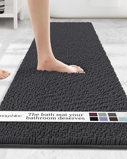 MAYSHINE Plush Shaggy Chenille Bath Mat | Extra Soft, Super Absorbent, Non-Slip Bathroom Rug | Fluffy Microfiber, Area Rug Sets for Bathroom Floor, Kitchen, Living Room | 71"x31" | Charcoal Gray