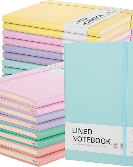 Aodaer 30 Set Lined Notebook Journals with Pens A5 Notebooks 100 GSM College Ruled Hardcover Notebook PU Leather Notepad with Pen Holder for Office School, 5.7 x 8.3 Inches, Light Multicolor