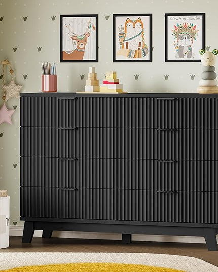 BORNOON 53" Tall Dresser for Bedroom, 8-Drawer Fluted Chest of Drawers, Modern Wood Highboy with Metal Slides and Handles, Anti-Tip Kit, Vertical Clothes Storage Organizer for Apartment, Closet