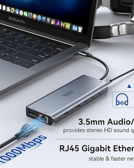 Selore Laptop Docking Station Dual Monitor, USB C Hub,USB C Docking Station with Dual HDMI,DP,10G USB A/C,100W PD,5 USB A/C Ports,Triple Display Laptop Docking Station for Dell,Hp,Lenovo,MacBook.etc