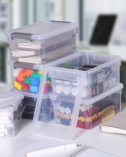 Citylife 4 Packs Small Storage Bins with Lids 3.2 QT Plastic Storage Containers for Organizing Stackable Clear Storage Boxes