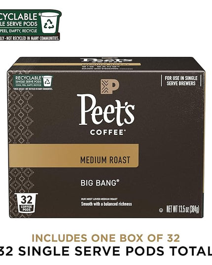 Peet's Coffee, Medium Roast Single Serve Coffee Pods, 100% Arabica Coffee - Big Bang, 32 Count (1 Box of 32 Pods)