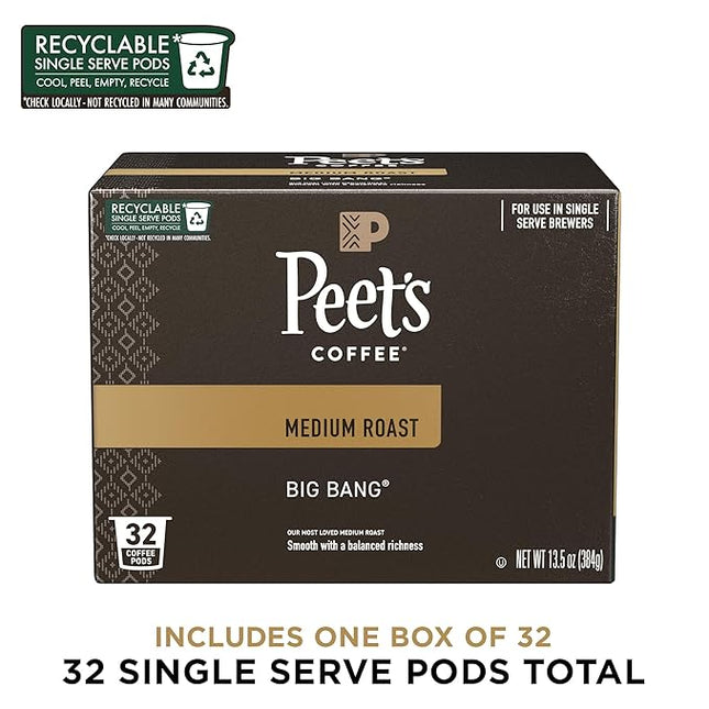 Peet's Coffee, Medium Roast Single Serve Coffee Pods, 100% Arabica Coffee - Big Bang, 32 Count (1 Box of 32 Pods)
