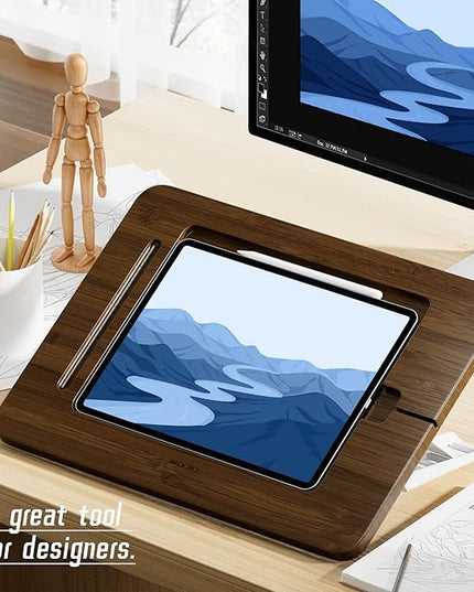 Bamboo Tablet Drawing Stand Tablet Holder - Portable & Adjustable 5 Angles,Laptop Stands Riser,Compatible with 12.9/13 inch iPad Pro-3rd-7th Gen(Walnut Varnish)