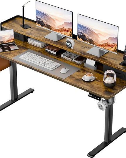 Homall Electric Standing Desk with 2 Drawers, Adjustable Height Computer Desk with Storage Sit Stand Table with Storage Shelf and Splice Board Quick Install for Home Office (Rustic Brown, 55 Inch)