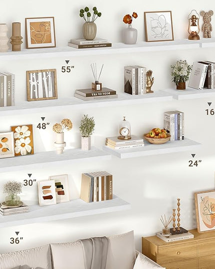 Vivelove 10 in Deep Floating Shelves for Wall, 30" x 10.2" x 1.5" Shelves for Room Wall Mounted, 1.5 Inch Thick Shelf for Bathroom Bedroom Kitchen Book Room, Modern Farmhouse Decor, Set of 2, White