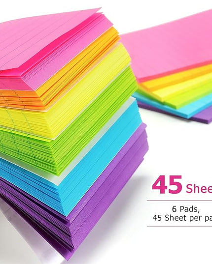 Early Buy Lined Sticky Notes with Lines 4x6 Self-Stick Notes 6 Bright Color 6 Pads, 45 Sheets/Pad