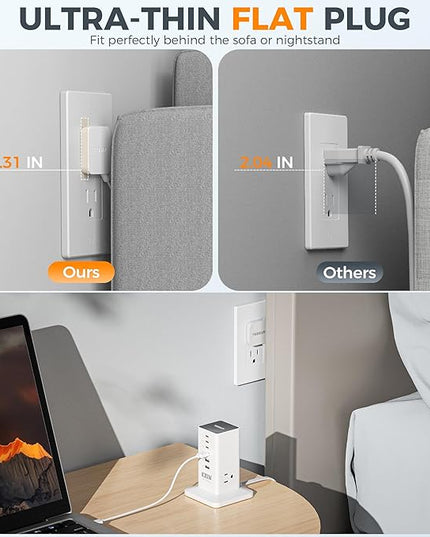 Charging Station PD 100W, TESSAN 9-in-1 USB C Power Strip for iPhone 17/16, MacBook, Tablet, Desktop Phone Fast Charger with 3 AC, 3 USB-A Ports, Home Drom Office Accessories, White